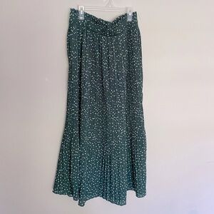 Exlura Green Polka Dot Pleated Maxi Skirt Preppy Academia Holiday Size XL